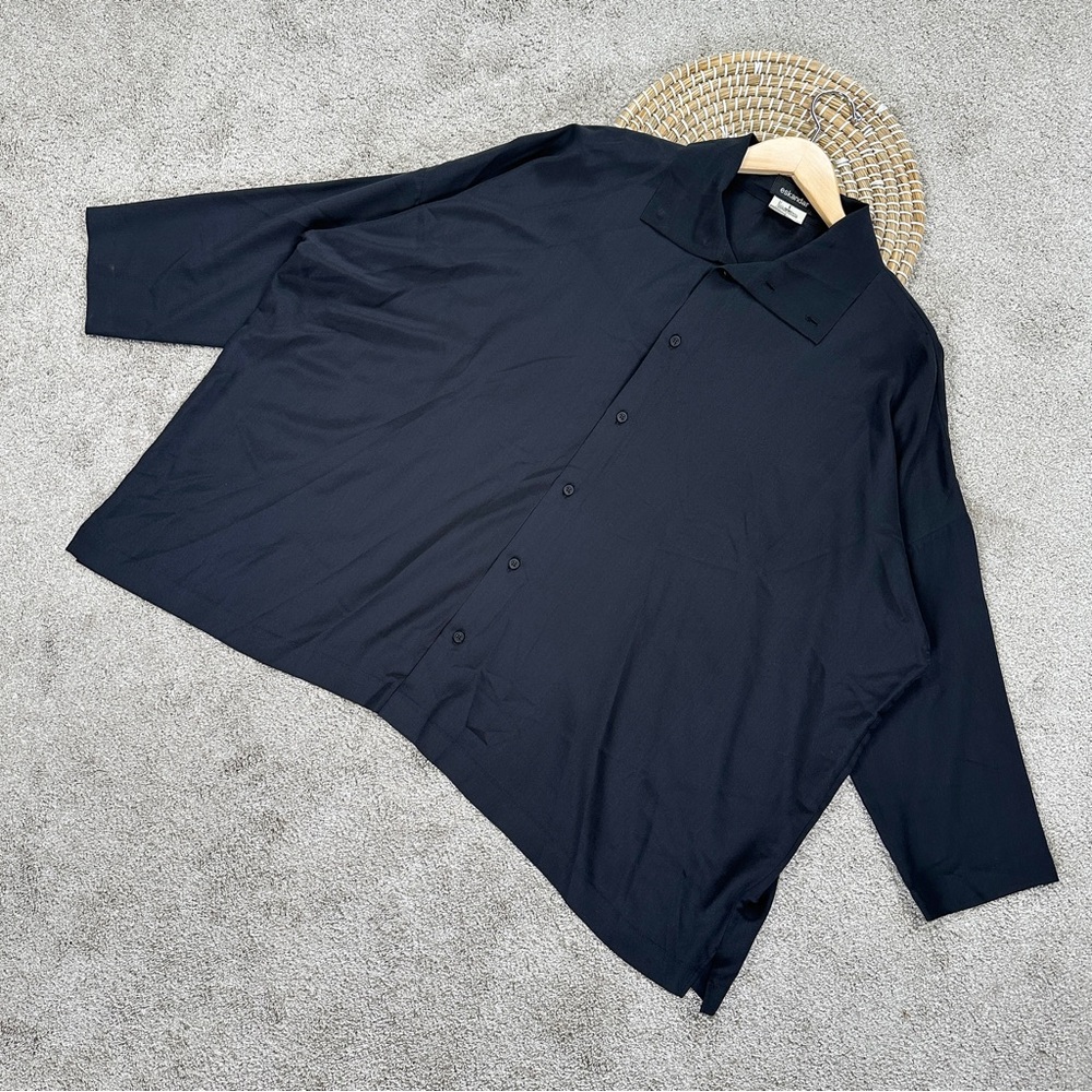Eskandar Black Oversized Boxy Polo Blouse